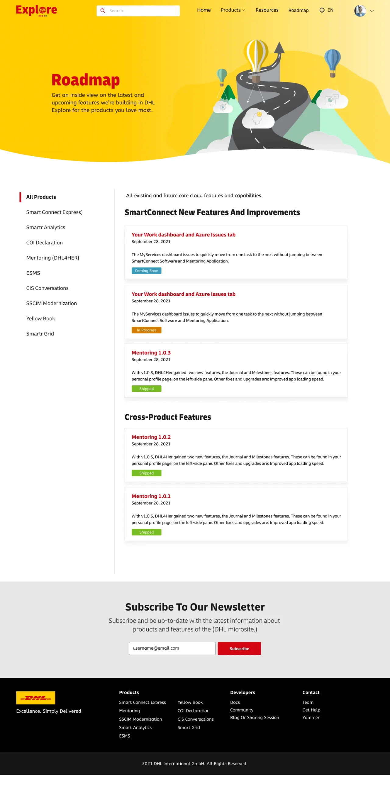 Product roadmap page
